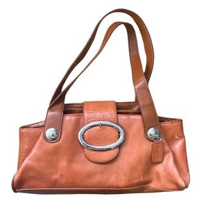 La Diva Italian Leather Cognac Satchel Purse
